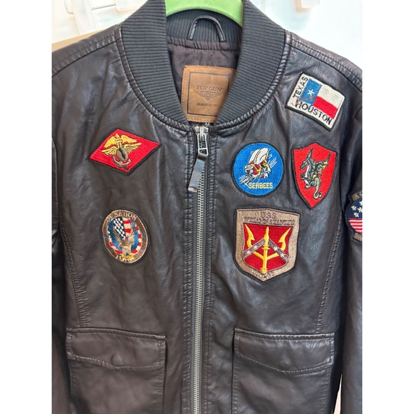 Top Gun Official Womens Brown Faux Leather Bomber Jacket Nwot sz M Fully Lined - Picture 14 of 14